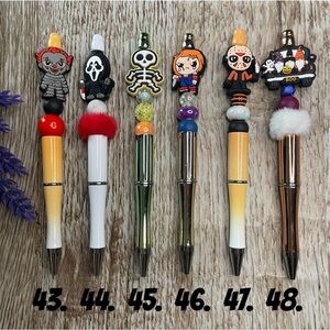 Handcrafted Halloween Skull Pens Beaded Unique Artisan Gifts Office Accessories